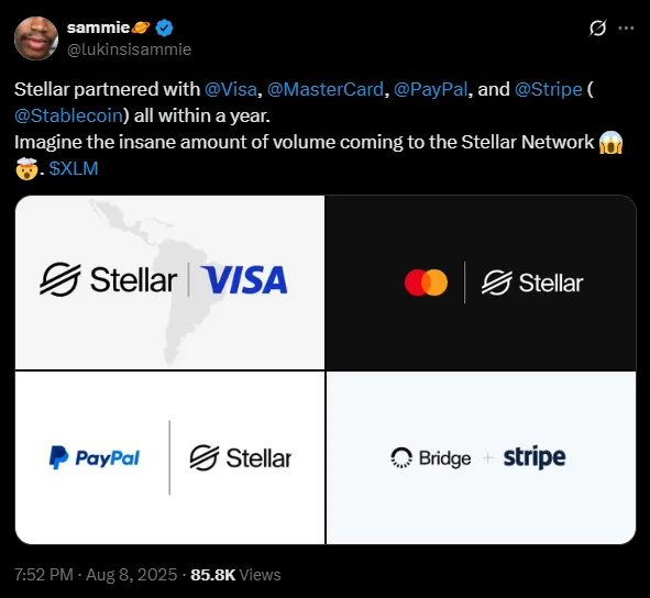 Stellar continues to add partnerships to its portfolio | Source: X