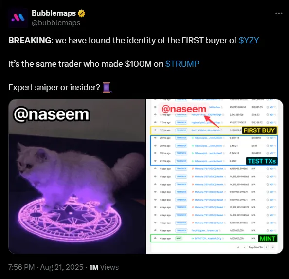 The YZY token likely kick-started the volume spike on Solana | Source: X