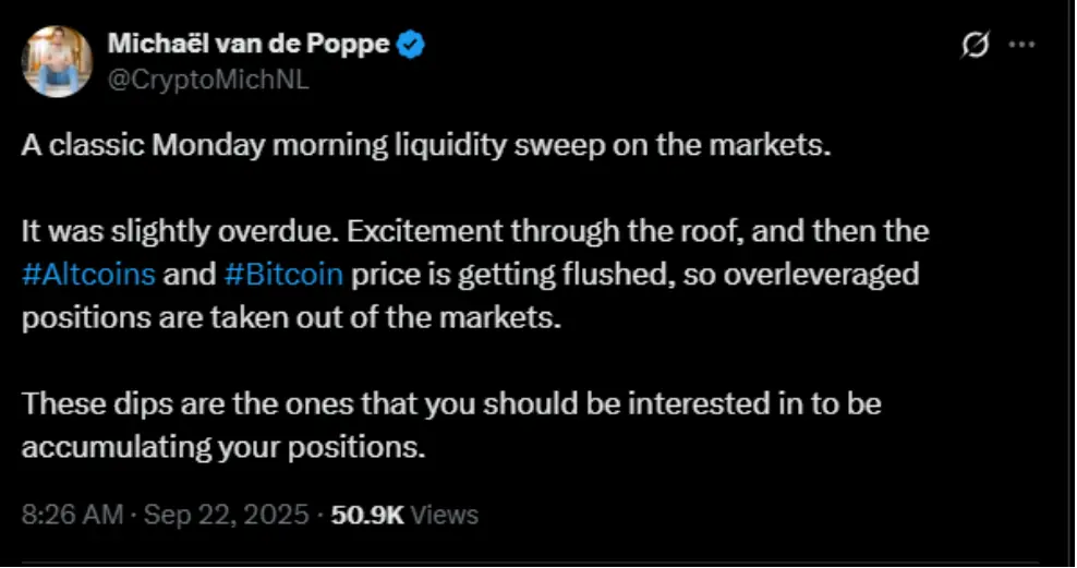 Van de Poppe says that the market correction was overdue | Source: X