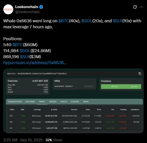 Whales are still moving positions aggressively | Source: X